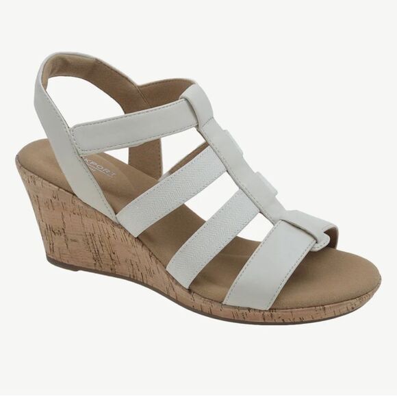 Rockport WOMEN'S BLANCA ELASTIC T-BAR SANDAL, Chalk, size 9.5, NWT - Picture 1 of 13